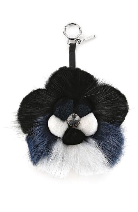 fendi fox mink fur flower bag charm pimento tangerine